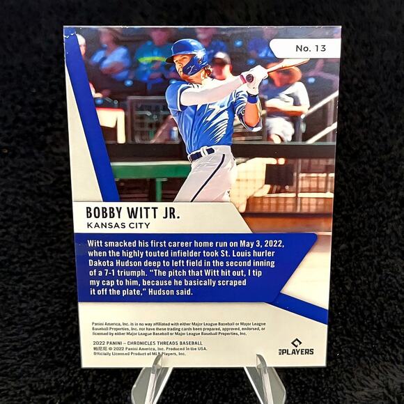Bobby Witt Jr. (RC) 2022 Threads #13 Kansas City Royals - Picture 2 of 2